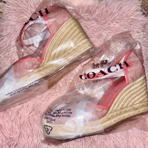 NEW Coach Raine Signature Jacquard Pink Espadrille Wedge Sandals Size 11M - Picture 13 of 16
